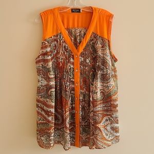 Red coral sleeveless button front orange shirt Size L
